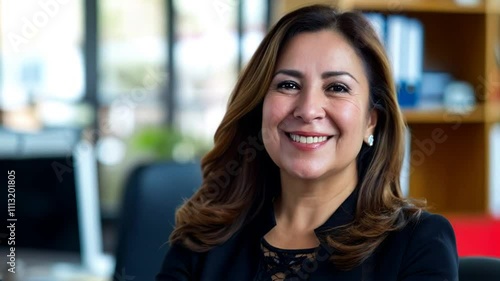 Wallpaper Mural Latina businesswoman, blurred background of her office Torontodigital.ca