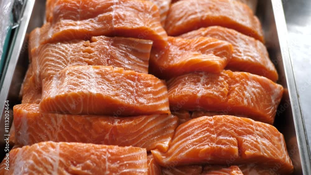 salmon fillet cut into portions for cooking gourmet dishes salmon fillet cut into portions for cooking gourmet dishes