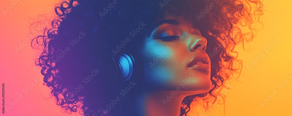 Young woman enjoying music with wireless headphones and afro hair Young woman enjoying music with wireless headphones and afro hair