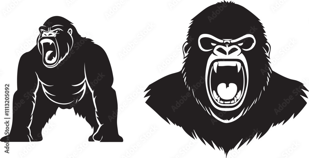 Silhouette of an angry gorilla, vector silhouette Silhouette of an angry gorilla, vector silhouette