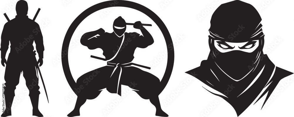 Silhouette of a Ninja warrior, vector silhouette Silhouette of a Ninja warrior, vector silhouette