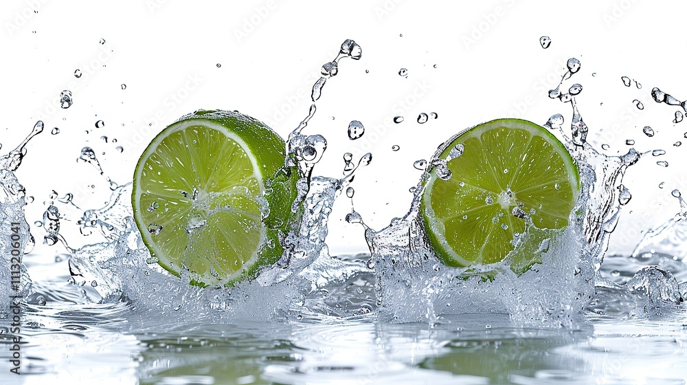 Lime Slices Splashing in Water