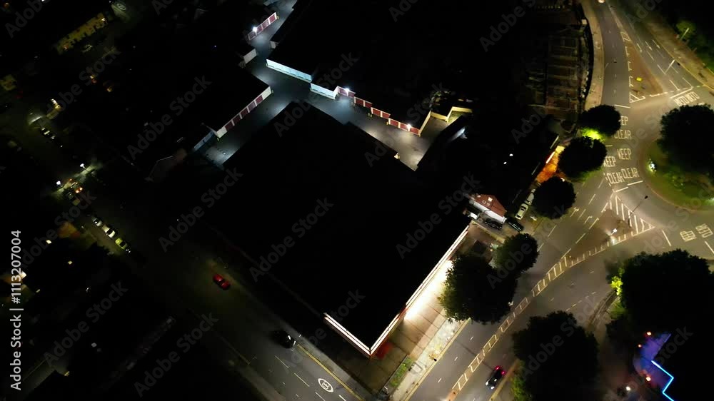 Aerial View of Illuminated Central Reading City of London, England United Kingdom during Full Moon Night of September 20th, 2024. Drone's Camera Footage from High Altitude Aerial View of Illuminated Central Reading City of London, England United Kingdom during Full Moon Night of September 20th, 2024. Drone's Camera Footage from High Altitude
