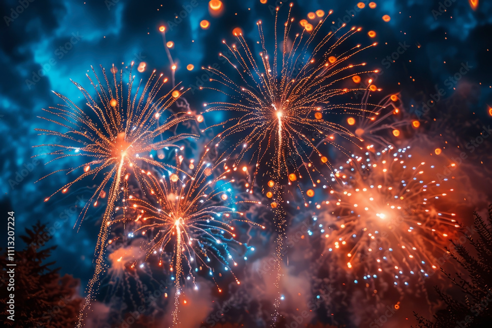 Fototapeta premium Bright and beautiful fireworks.Generative AI