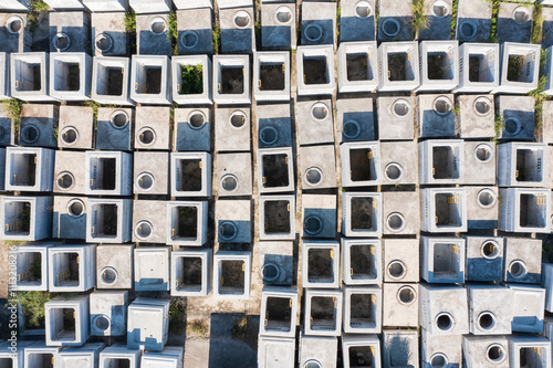 Precast Concrete Manhole Chambers Aerial View Construction Stora photo