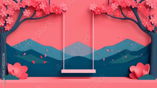 Playful swing in floral paradise