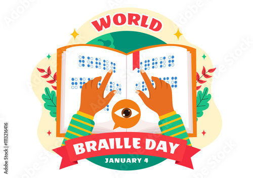 World Braille Day Vector Illustration Celebrating January 4th, Featuring Braille Alphabet as a Means of Communication in a Flat Cartoon Background