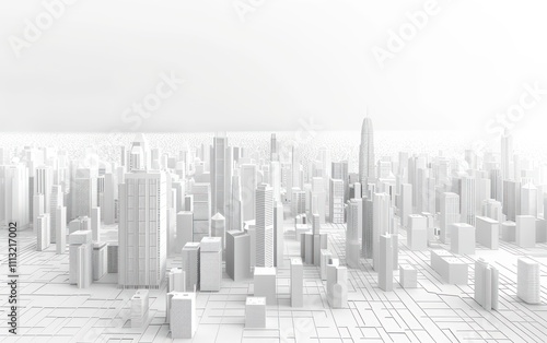 White Cityscape: A Minimalist Architectural Rendering photo