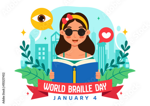 World Braille Day Vector Illustration Celebrating January 4th, Featuring Braille Alphabet as a Means of Communication in a Flat Cartoon Background
