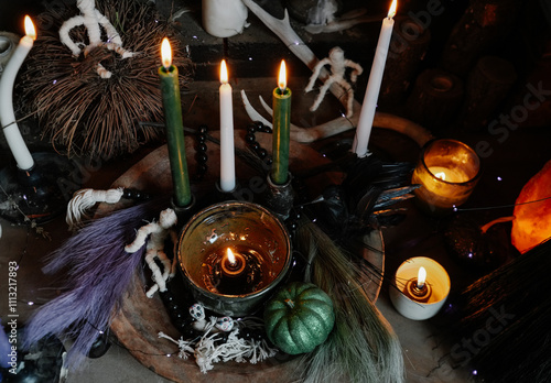 Overhead view of Halloween candle decoration photo