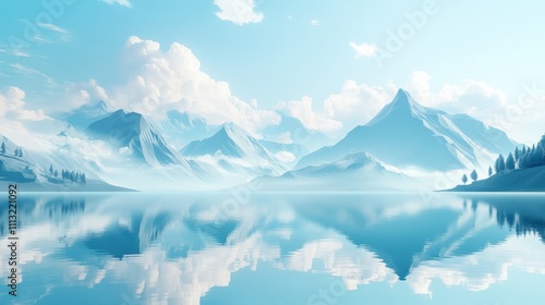 Wallpaper Mural Serene winter landscape with snow-capped mountains reflected in a calm lake. Torontodigital.ca