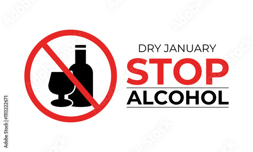 Vector graphic of Dry January, a challenge designed to encourage individuals to refrain from drinking alcohol during the entire month. Banner poster, flyer and background design template.