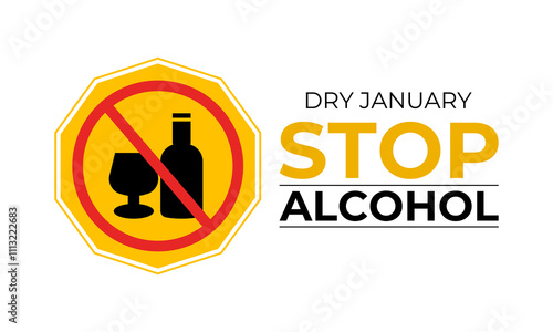 Vector graphic of Dry January, a challenge designed to encourage individuals to refrain from drinking alcohol during the entire month. Banner poster, flyer and background design template.