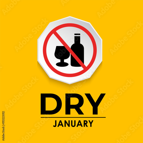 Vector graphic of Dry January, a challenge designed to encourage individuals to refrain from drinking alcohol during the entire month. Banner poster, flyer and background design template.