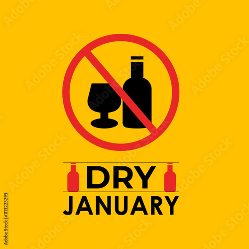 Vector graphic of Dry January, a challenge designed to encourage individuals to refrain from drinking alcohol during the entire month. Banner poster, flyer and background design template.