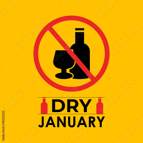 Vector graphic of Dry January, a challenge designed to encourage individuals to refrain from drinking alcohol during the entire month. Banner poster, flyer and background design template.