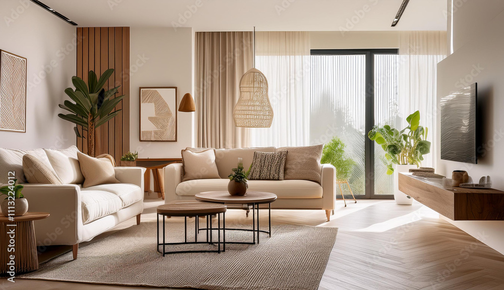 Fototapeta premium Minimalist Apartment Interior with Modern Furniture and Neutral Color Palette