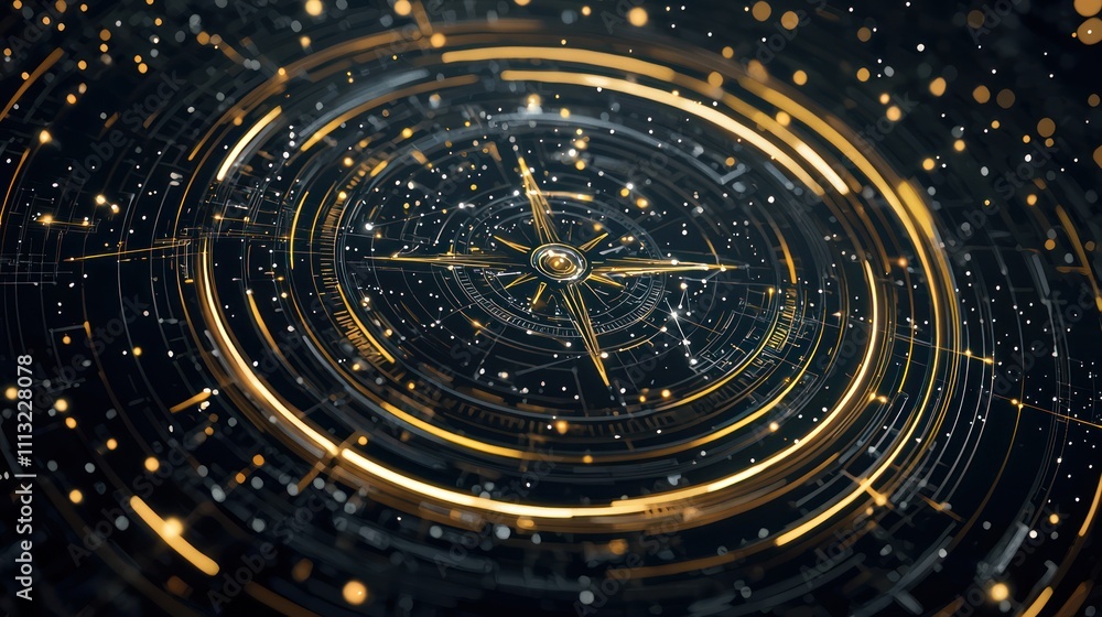 custom made wallpaper toronto digitalA mesmerizing golden compass design swirling in a dark background, featuring intricate patterns and sparkling elements.