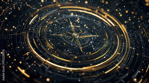 Wallpaper Mural A mesmerizing golden compass design swirling in a dark background, featuring intricate patterns and sparkling elements. Torontodigital.ca