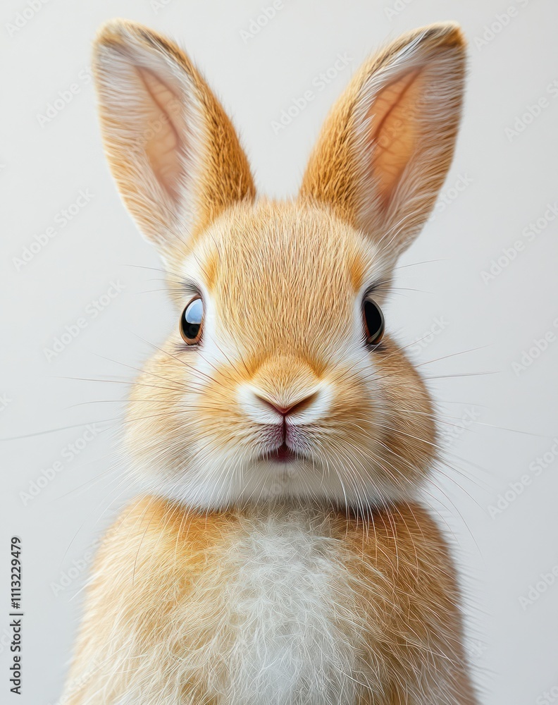 Fototapeta premium Adorable Baby Rabbit Standing Upright with Fluffy Fur and Cute Ears