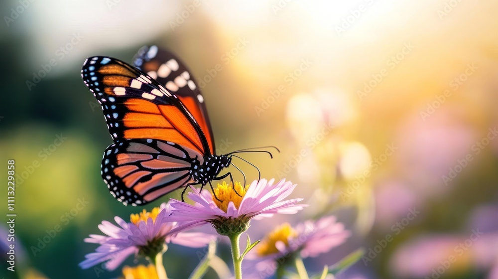 Fototapeta premium Close-Up of Butterfly on Wildflower Fragile Beauty of Biodiversity Protecting Natural Habitats