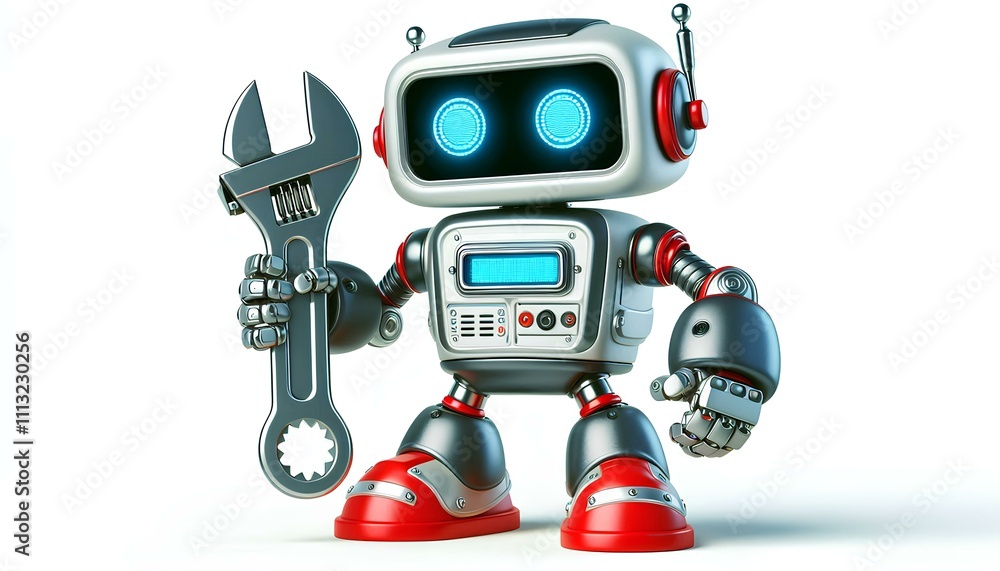 Fototapeta premium Robot Mechanic Holding Wrench