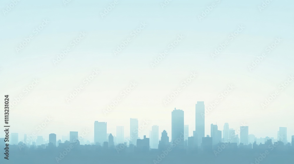 Fototapeta premium Simple Clean Background Faded Silhouette Skyscraper Clear Sky
