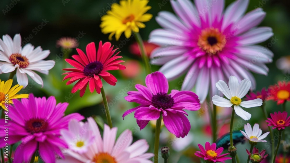Fototapeta premium Vibrant Wildflower Bouquet: Perfect for Home Decor, Wall Art, or Greeting Cards - Brighten Up Any Space with These Colorful Blooms