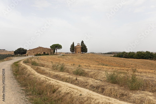 way to the church of the madonna of vitaleta in d`orcia in tuscany photo