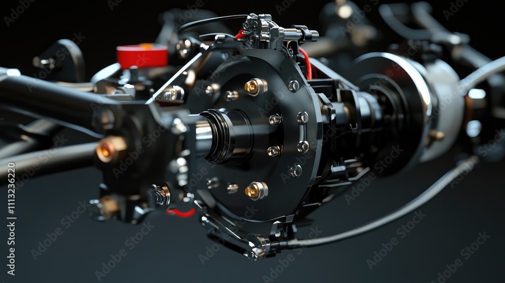 Obraz premium High-Detail Close-Up of Mechanical Engine Component with Wiring