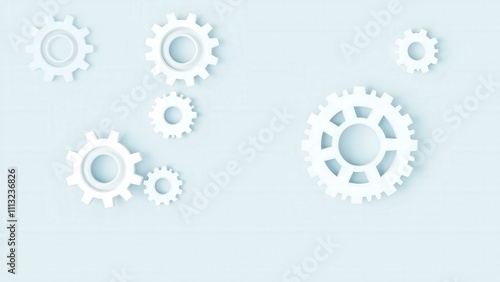 Elegant White Gear Mechanisms on Light Blue Background - Perfect for Modern Design, Technology, and Innovation Themes photo