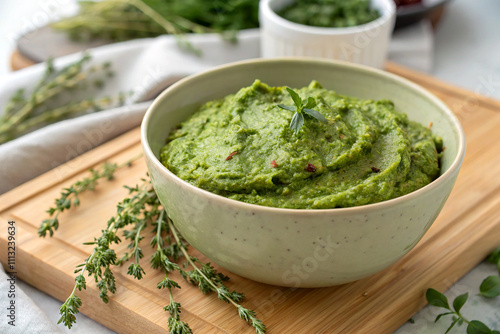 A bowl of freshly crushed herbal paste