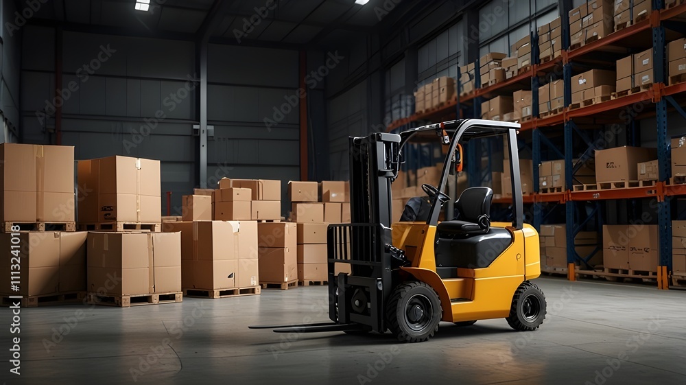 Industry and business transportation with forklift loading product box.economy with demand and supply Industry and business transportation with forklift loading product box.economy with demand and supply