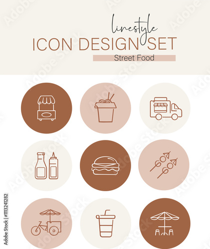 Linestyle Icon Design Set Street Food