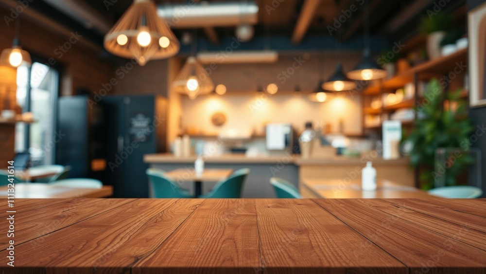 Cozy Wooden Table in a Warm, Inviting Restaurant Setting, Perfect for Product Mockups or Advertising Cozy Wooden Table in a Warm, Inviting Restaurant Setting, Perfect for Product Mockups or Advertising