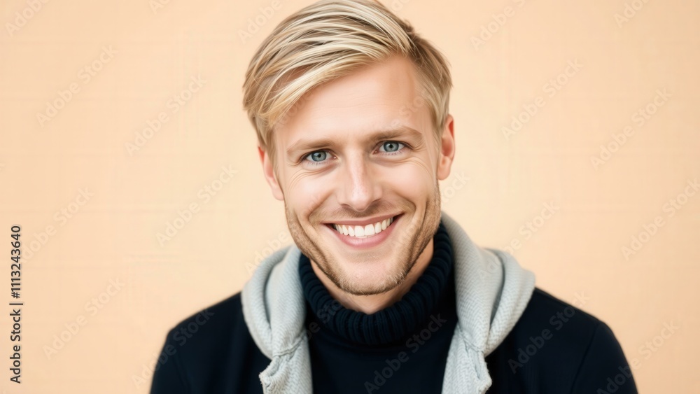 Happy Young Man Smiling in Winter, Perfect for Advertising, Social Media, and Marketing Campaigns Happy Young Man Smiling in Winter, Perfect for Advertising, Social Media, and Marketing Campaigns