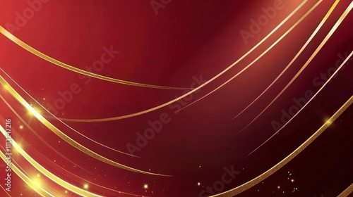 Rich crimson background accented by radiant golden lines and a gentle gradient, with stage lights creating a spotlight effect for a red carpet look.