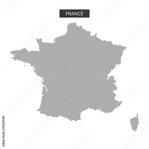 Black dot map of France showcasing geographical outline and features