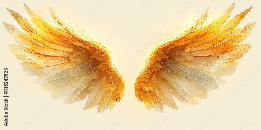 Obraz premium Elegant Golden Angel Wings Minimalistic Design Soft Feathers Light Background
