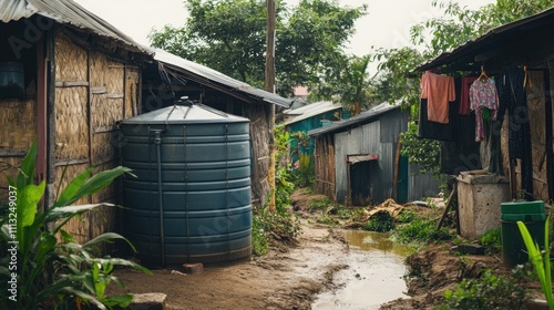 Narrow Pathway Between Houses in a Rural Community Setting