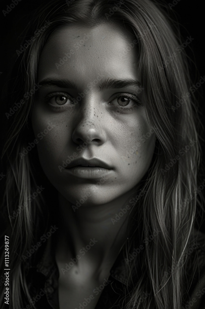 Monochrome young woman's sad gaze Monochrome young woman's sad gaze