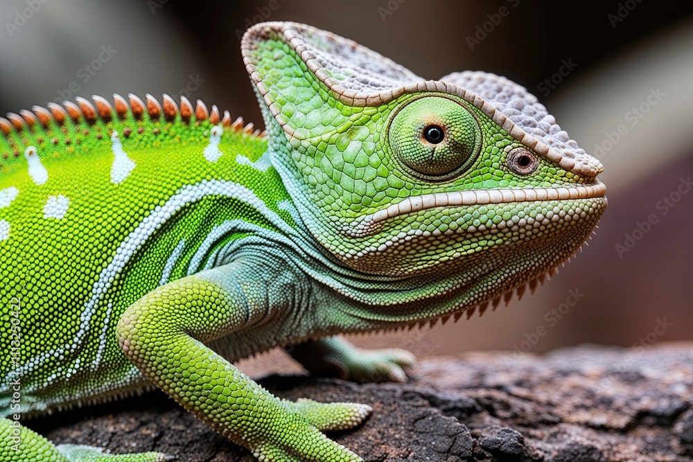 Radiant Green Chameleon Close-Up with Intricate Textures Radiant Green Chameleon Close-Up with Intricate Textures