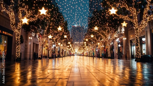 Festive lights brighten urban downtown streets stunning night photography