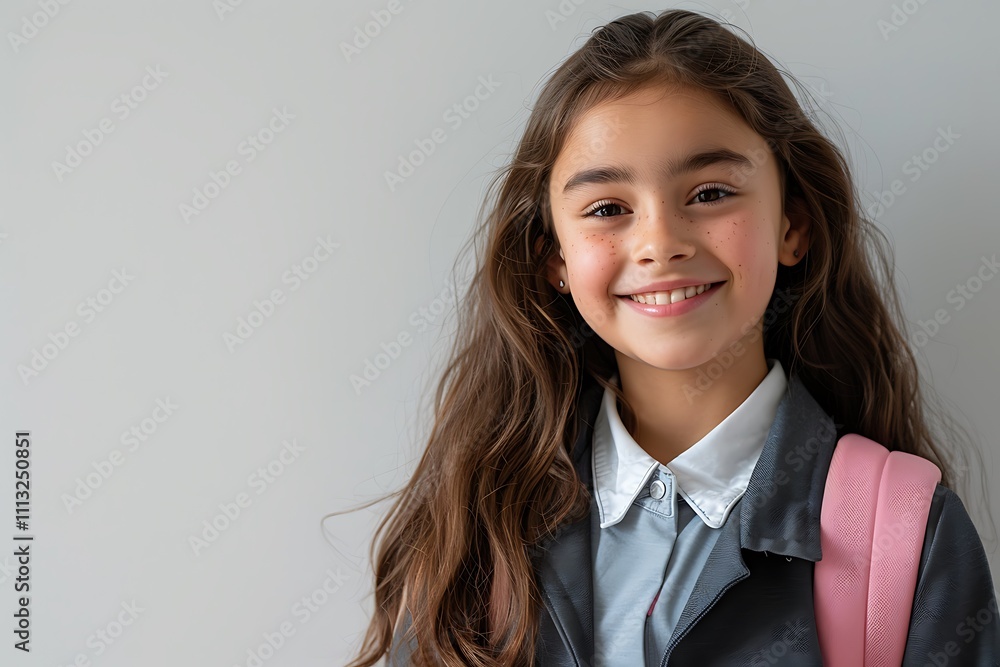 Smiling student girl with backpack ready for school Smiling student girl with backpack ready for school