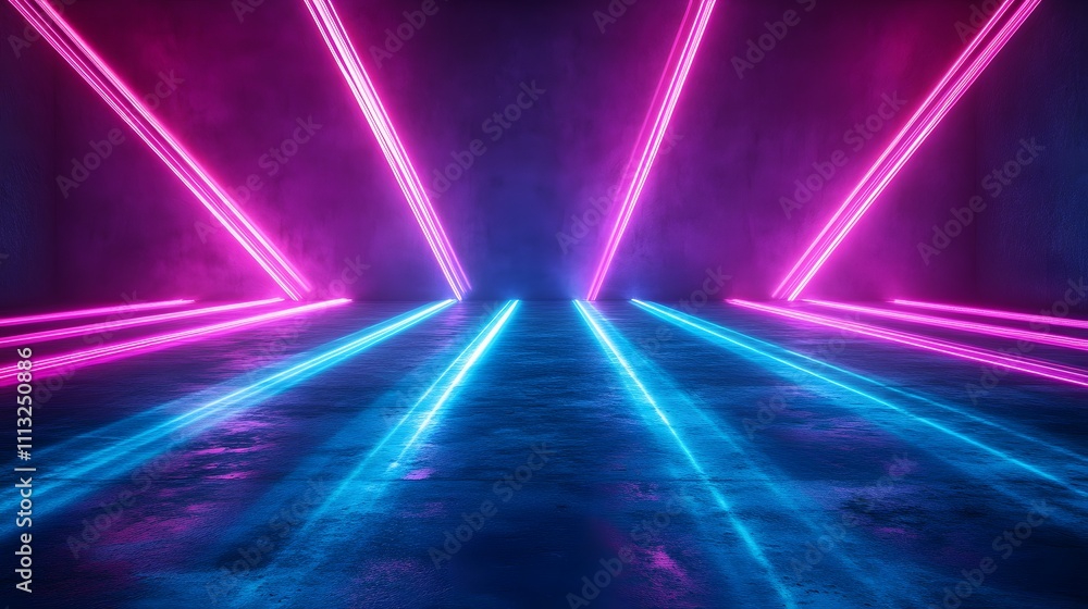 Abstract Neon Lights Illuminate Dark Room Floor Abstract Neon Lights Illuminate Dark Room Floor