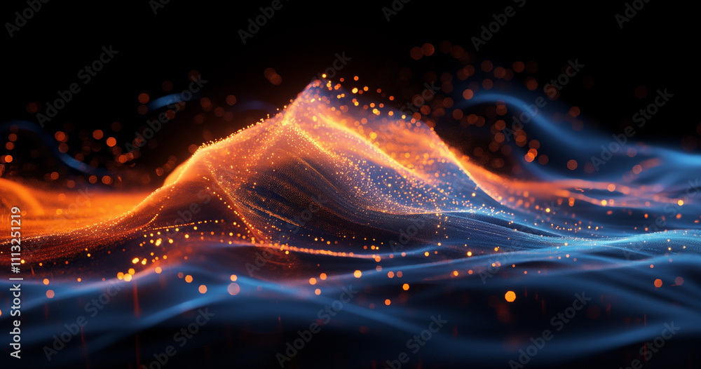 Abstract Digital Landscape with Orange and Blue Particles Abstract Digital Landscape with Orange and Blue Particles