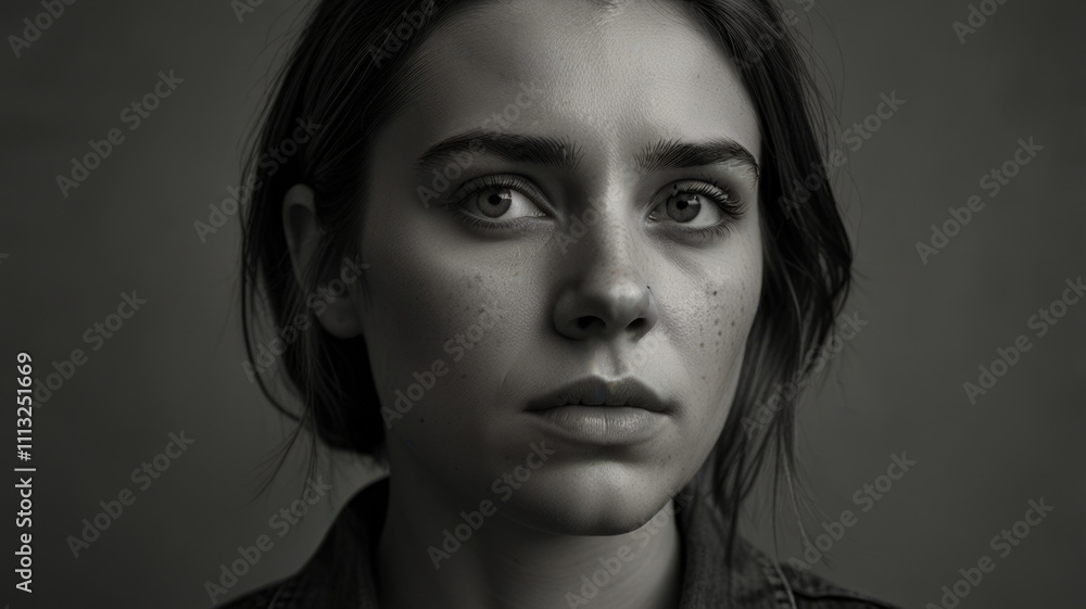 Monochrome young woman's sad gaze Monochrome young woman's sad gaze