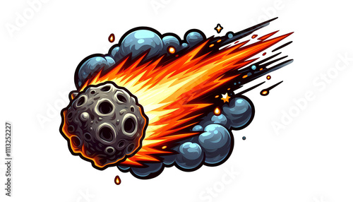 Isolated Cartoon Meteor with Fire photo