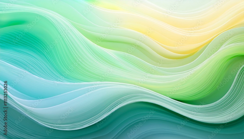Abstract art featuring flowing pastel green and blue waves. Abstract art featuring flowing pastel green and blue waves.