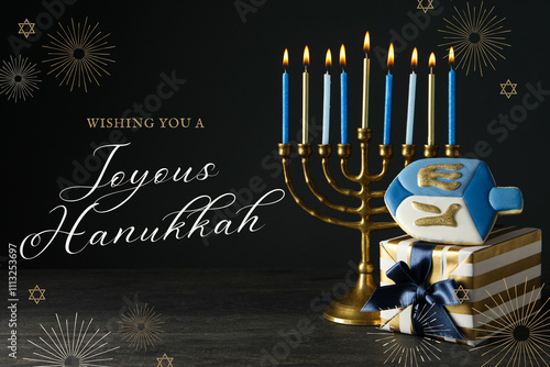 Hanukkah celebration, Hanukkah candles with gifts